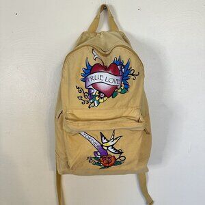 True Love Forever Yellow Cream Graphic Backpack Colorful Sacred Heart Bird